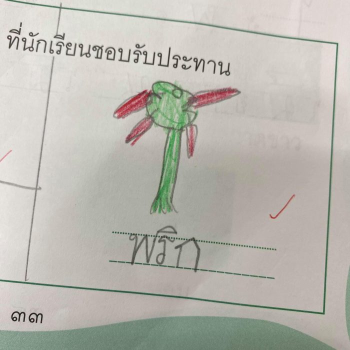 ครูโชว์ผลงานการบ้านนักเรียน ‘พืชผักที่ชอบทาน’