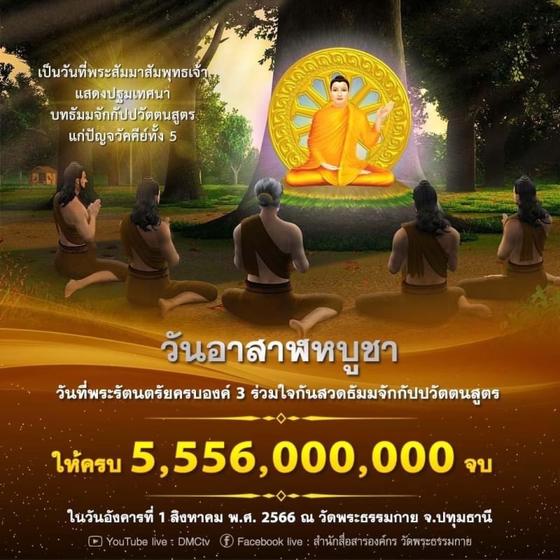 กำหนดการวันอาสาฬหบูชา วันอังคารที่ 1 สิงหาคม พ.ศ. 2566