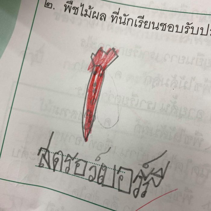 ครูโชว์ผลงานการบ้านนักเรียน ‘พืชผักที่ชอบทาน’