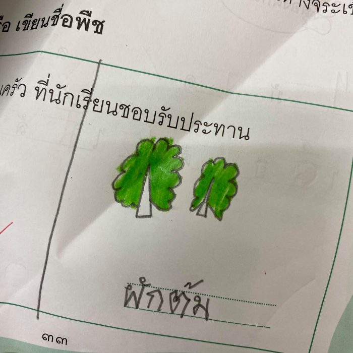 ครูโชว์ผลงานการบ้านนักเรียน ‘พืชผักที่ชอบทาน’