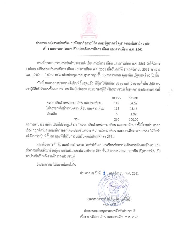 รัฐศาสตร์ จุฬาฯ มีประชามติ ยกเลิกการประกวด ดาว-เดือนคณะ